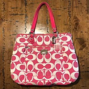 Pink Poppy Signature Glam Coach Tote Bag Purse
